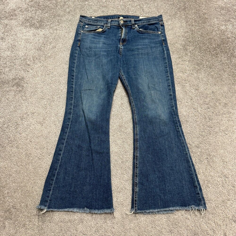 Rag & Bone Raw Hem Flare Leg Denim Jeans Womens 30 Paz Blue Medium Wash Stretch